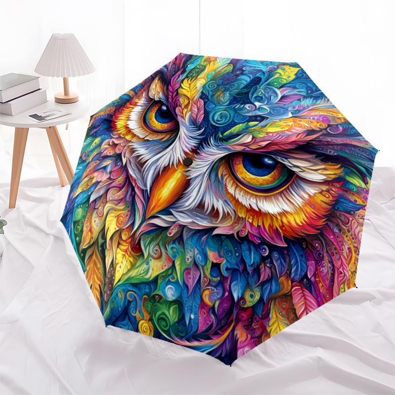 1 PC Automatic Folding Umbrella - Colorful Owl Pattern, Portable & Foldable Design with 8 Ribs, Christmas Birthday Gifts