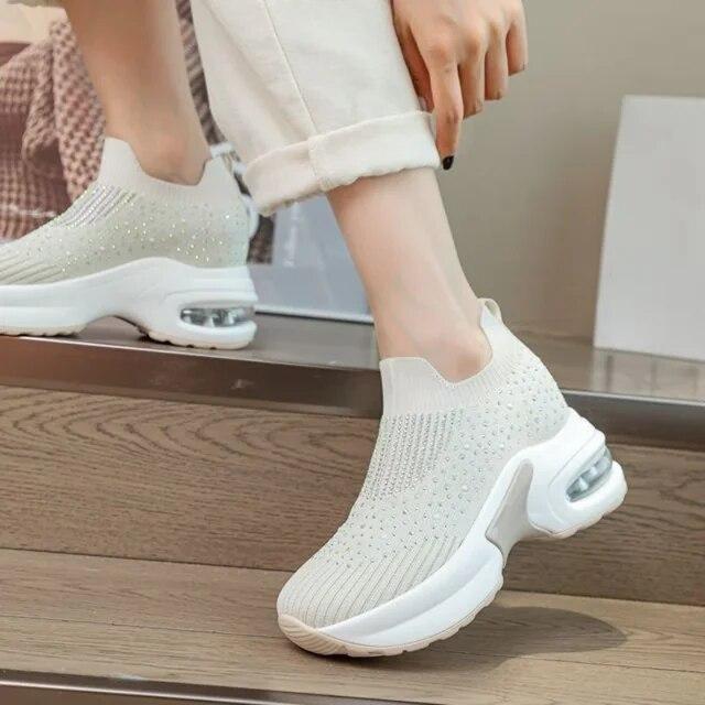 

Кроссовки на танкетке на массивной платформе, дышащие летние женские сандалии для отдыха, удобные вулканизированные кроссовки с мягкой подкладкой, 2023, 8 см, воздушная сетка 37 бежевый