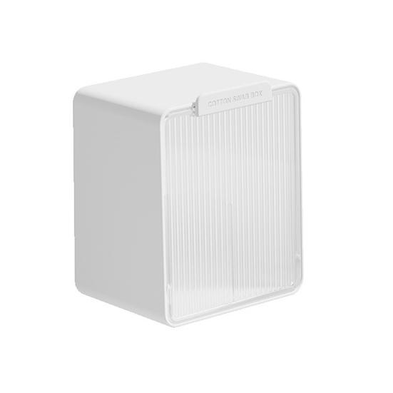 Úložný box na vatové tyčinky s priehradkami, výklopné veko, prachotesný dizajn, kompaktná veľkosť, organizér do kúpeľne, držiak na vatové tampóny S biela