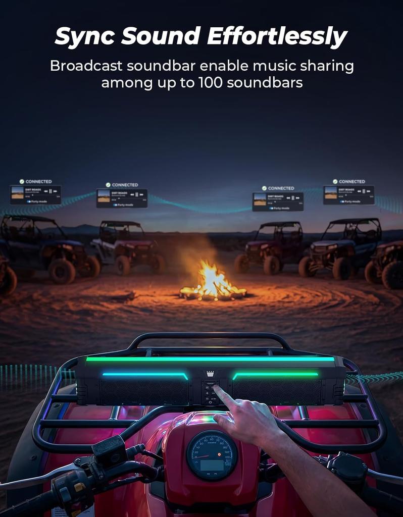 KEMIMOTO Midnight 80Gen2 UTV Bluetooth Soundbar Deeper Outdoor Bass Speaker Compatible with Polaris RZR for Can-Am for Golf Cart