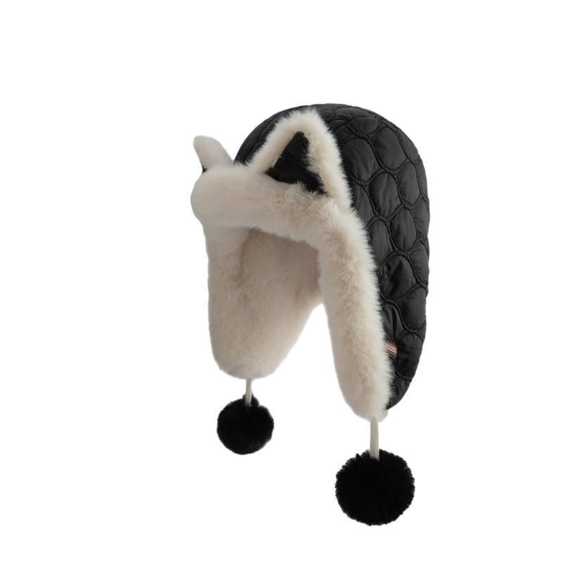 

Lovely Cat Ear Plush Hat for Women Girl Soft Beanies Hat Pullover Skull Hat Outdoor Activity Cap Windproof Bomber Hat чёрный