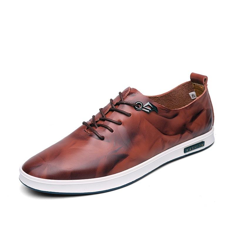 

2025 autumn live broadcast new men s shoes casual shoes trendy versatile lace-up leather shoes simple driving shoes men s flats 44