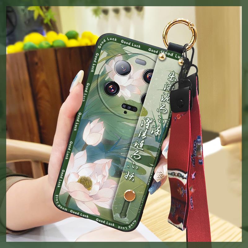 Anti-dust Kickstand Phone Case For Xiaomi 13 Ultra Back Cover Phone Holder Silicone Durable Lanyard Elderly Lady Fashion