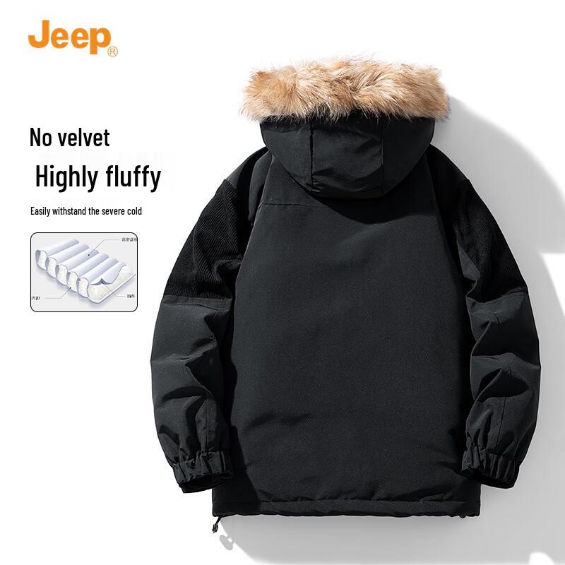 Jeep Men's Hooded Winter Padded Jacket with Fur Collar