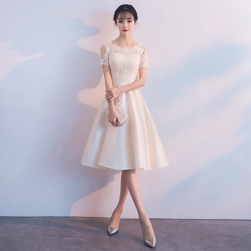 Simple and Generous Champagne Long Sleeves Long Thin Large Size Fat Mm Temperament Banquet Bridesmaid Evening Dress Dress Women