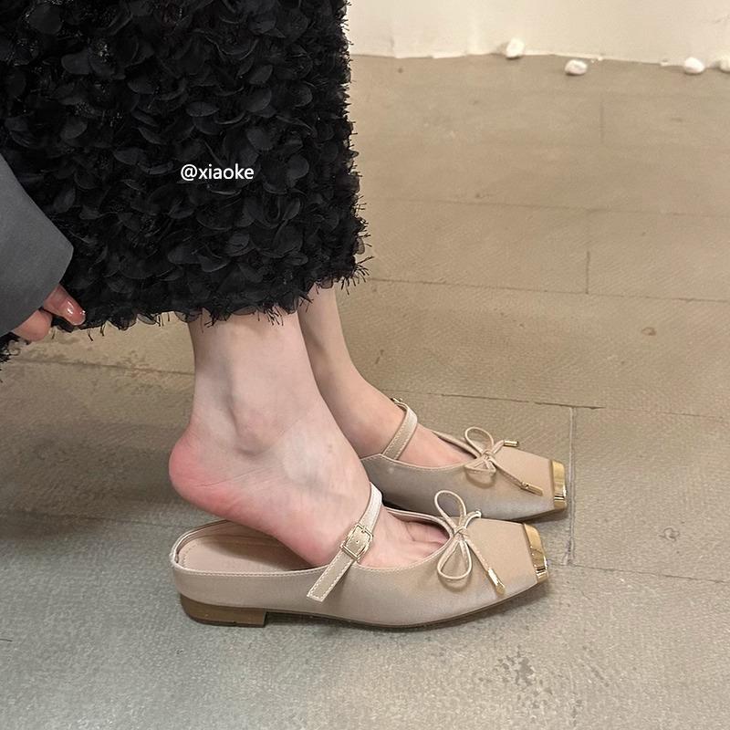 XINZHOU Sense Metal Square Head Mary Jane Baotou Half Slippers Women's Summer Outer Wear One Pedal Evening Wind Muller