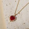 Purple Teardrop Zirconia Heart Pendant Necklace, Golden Tone Dainty Jewelry for Women