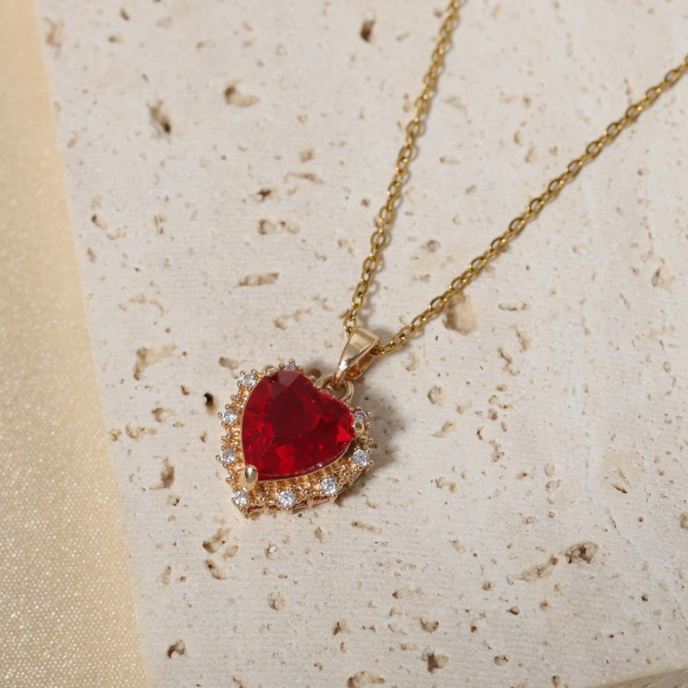 Purple Teardrop Zirconia Heart Pendant Necklace, Golden Tone Dainty Jewelry for Women