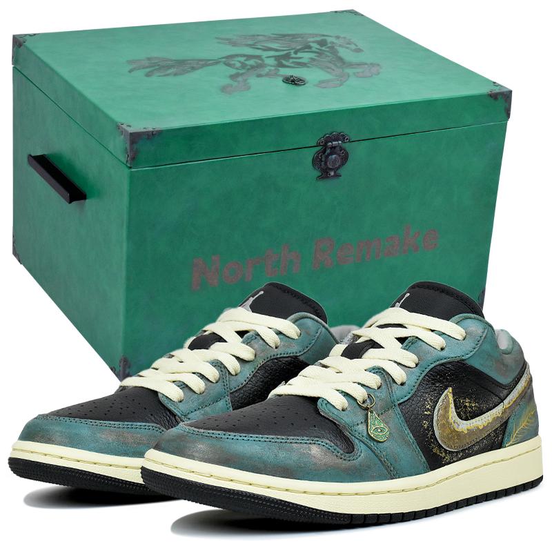 Jordan Air Jordan 1 Abrasion Resistant Low Top Vintage Basketball Shoes Men's Black Green HQ2010-012(Team96-S-BOX)