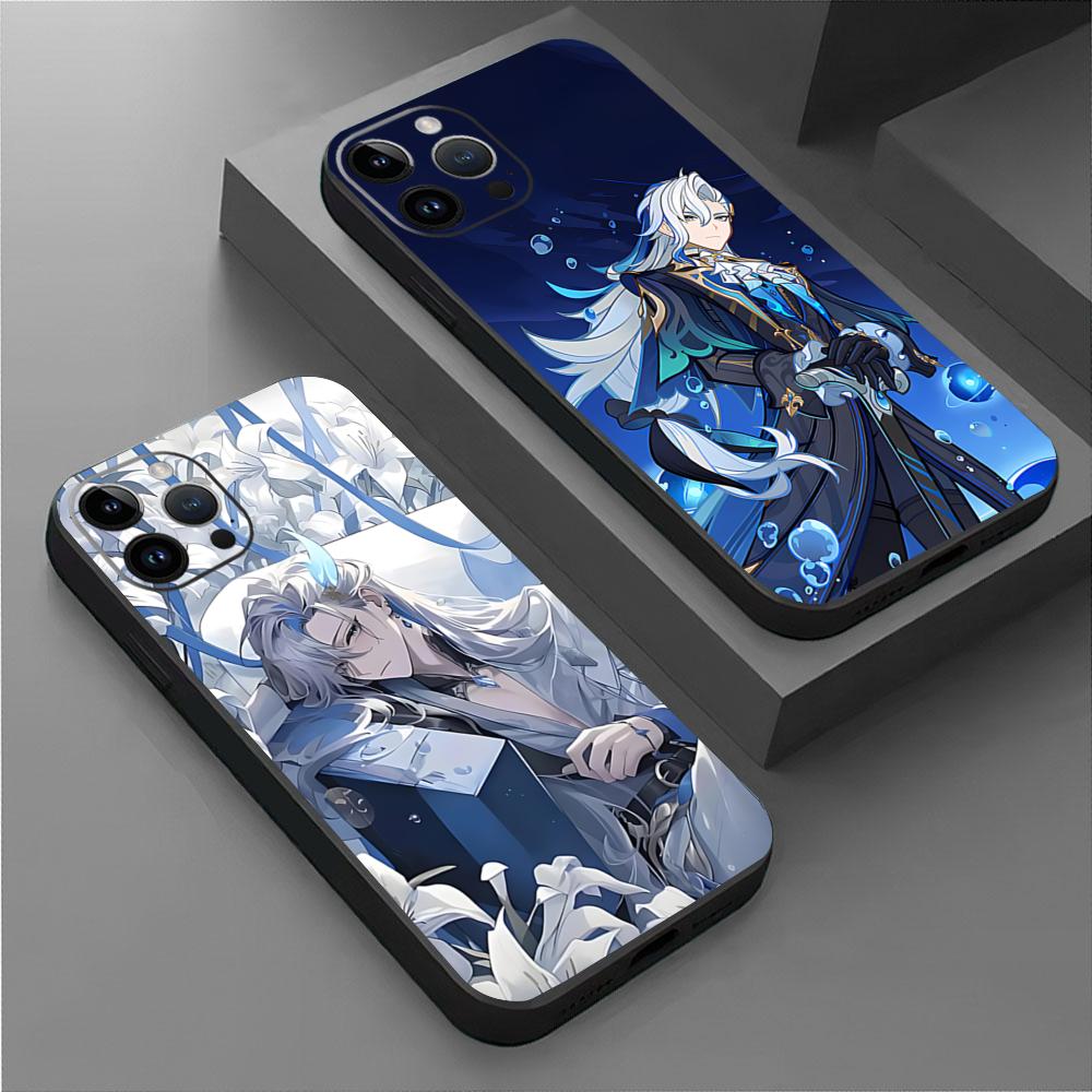 Genshin Impact Neuvillette Phone Case For iPhone 16 16e 15 14 13 12 11 XS XR Plus Mini Pro Max Soft Black Shockproof Cover