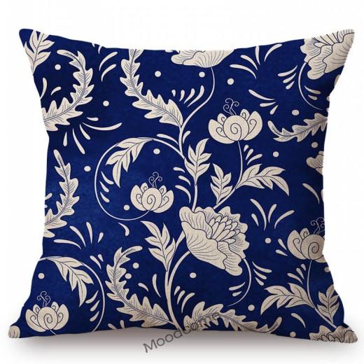 Traditional Delft Navy Blue Toile Floral Pattern Elegant Royal Luxury Home Decoration Cotton Linen Sofa Pillowcase Cushion Cover