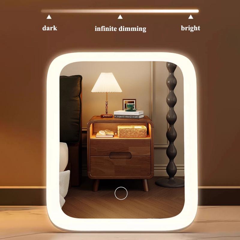 3 Colors Light Led Makeup Mirror Touch Screen Desktop Mirrors for Fill Light Portable 4K HD Bedroom Cosmetic Mirror USB Charging
