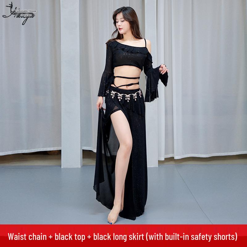 Huayu Belly Dance Costume: Mesh Sequins Dress Set for Women