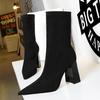 European and American Style Sexy Slim Thick Heel Super High Heel Suede Pointed Short Boots Women's Boots