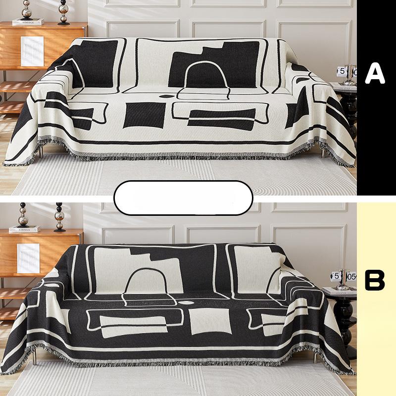 Black and White Four-season Universal Full-cover Fabric Sofa Towel, Light Luxury Chenille Sofa Cover Towel, Simple AB Double-sided Sofa Cover Towel