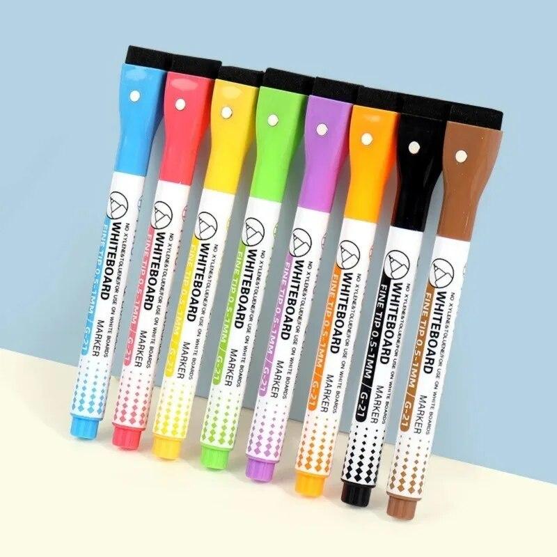 8 Colors 05mm Magnetic Dry Erase Markers Whiteboard Marker Pen Office School White Board Stationery Extra Fine Tip Colored Pens