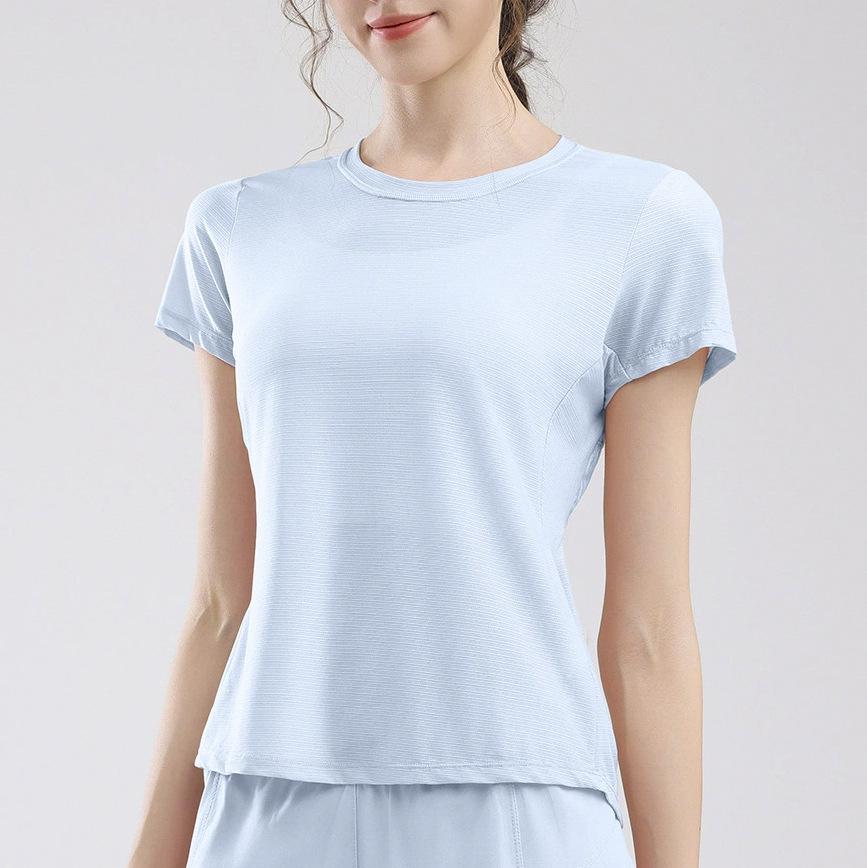 

Женский быстросохнущий топ с круглым вырезом для йоги и бега - Дышащий, Слим-фит, С коротким рукавом L синий