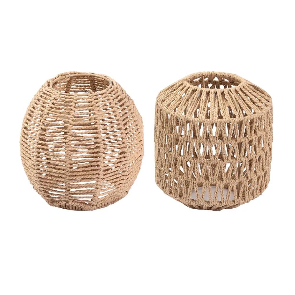 Handmade Woven Simulated Rattan Hanging Lampshade for Rustic Vintage Home Decor Living Room Bedroom Restaurant