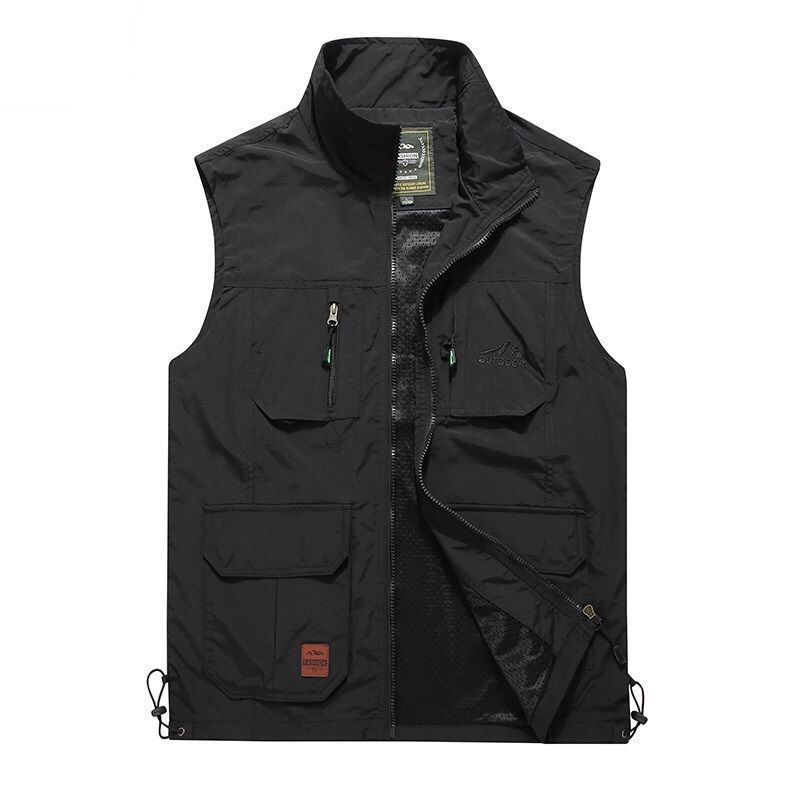 Summer Men's Vest Outdoor Mesh Thin Stand Collar Jacket Sports Quick-drying Vest Fishing Horse Clip Shoulder