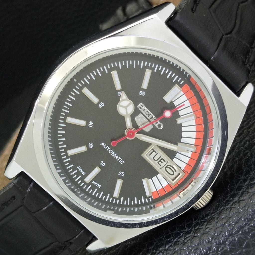 VINTAGE REFURBISHED SEIKO 5 AUTOMATIC 6309A JAPAN MENS BLACK WATCH A440885-9 Sk-a440885-1