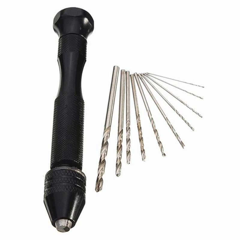 10Pcs Twist Drills Rotary Tools Mini Micro Aluminum Hand Manual Hole Opener and Keyless Chuck.