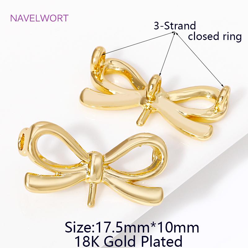 

18K Gold Plated Bow Charms Connector,with Pearl Pendants Mounting,For Bracelet Jewelry Making Supplies DIY Accessories Connector 2 pieces