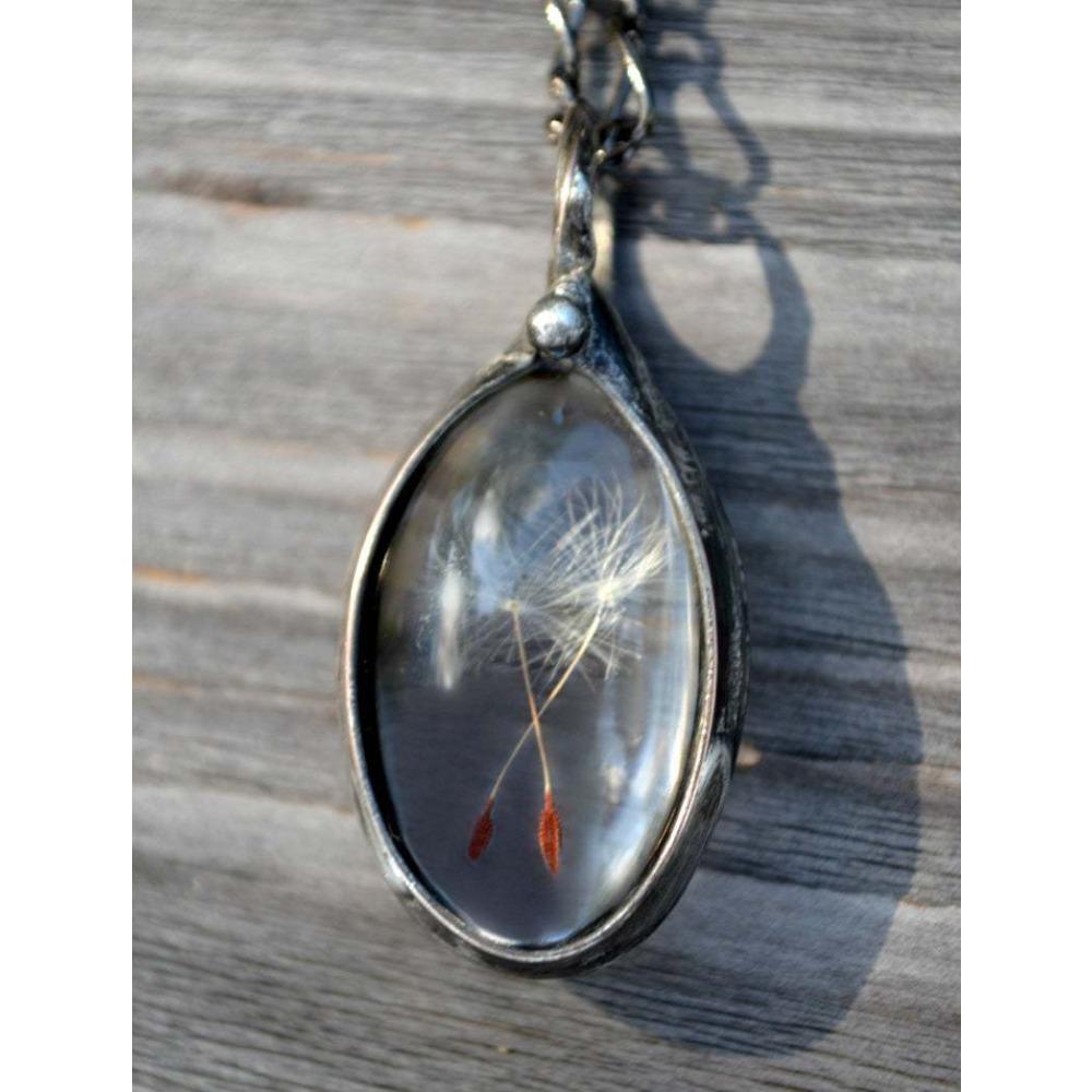 Europe, America, Vintage Dandelion Seed Wishing Oval Time Gem Glass Necklace