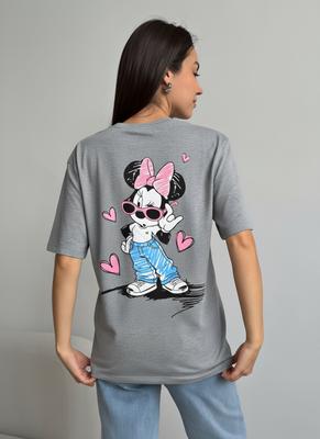 Minnie Mouse Print T-shirt Men Women Disnery Tee Grey Casual Loose Oversized Short Sleeve Graphic Crewneck Male Female Clothing