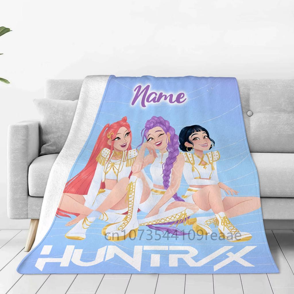 K-Pop Demon Hunters Huntrix Custom Name Blankets Living Room Sofa Christmas Bithday Gifts For Kids Soft Flannel Throw Blanket