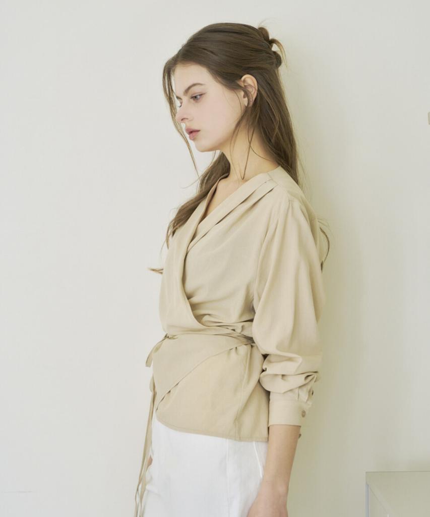 Eima V-Neck Wrap Blouse_3Color_Beige