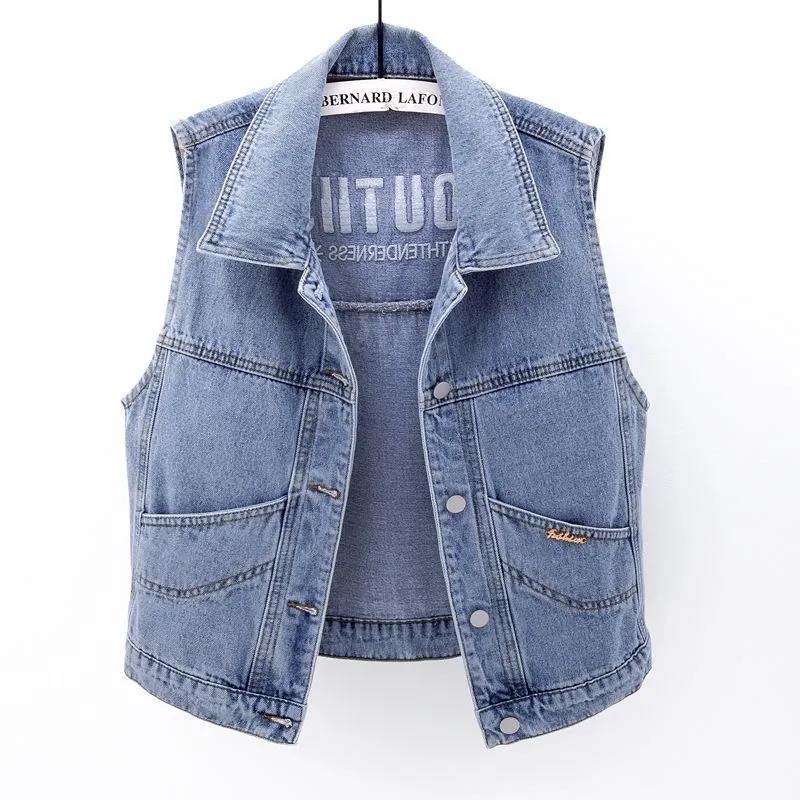 Women's Lamb Wool Velvet-Lined Denim Vest: Autumn/Winter, Loose-Fit, Sleeveless, Short Waistcoat.