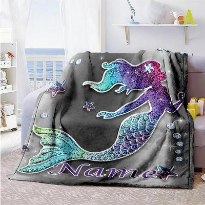 Mermaid54 Customize Your Name Blanket Throw Personalized Blanket Ultra-Soft Suitable for Living Room Livingroom Home Decor Chair