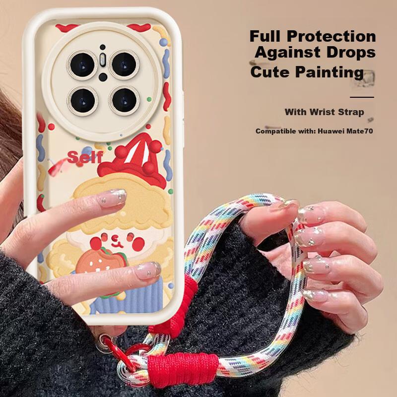 Phone Case for Huawei Mate70, Full Protection with Camera Lens, Shockproof, Creative Painted Cartoon Cute Soft with Camera Lens Protection And Strap
