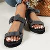 Summer New Flat-bottomed Beach Shoes Women's Velcro Bow Round Head Open-toed Leopard Print Flat-bottomed Beach Sandals
