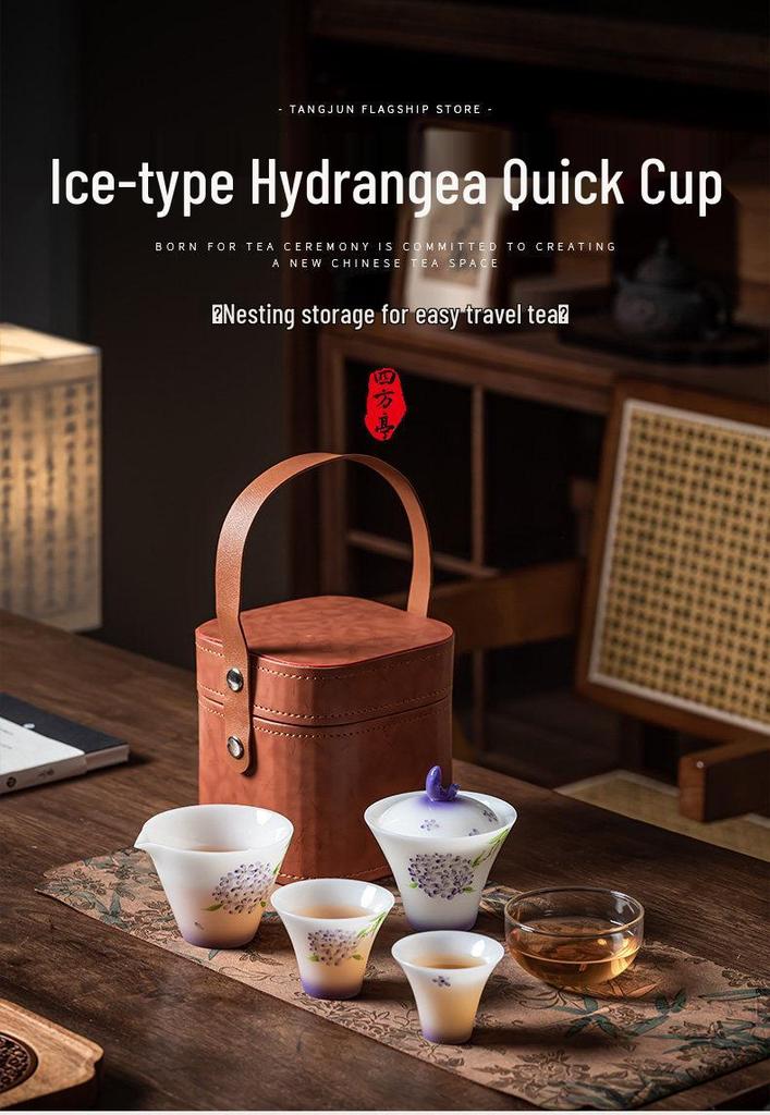 Luxury Ice Jade Porcelain Travel Tea Set - Portable Gongfu Quick-Brew Cup for Car & Outdoor Use