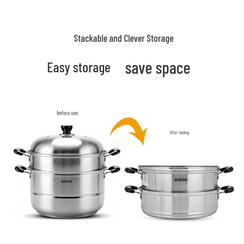 SUPOR 304 Edelstahl Doppelschicht Dämpfertopf