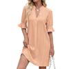 Spring Summer New Women's Solid Color Jacquard Elbow Sleeve V Neck Loose Dress Cross Border Casual Daily Dress