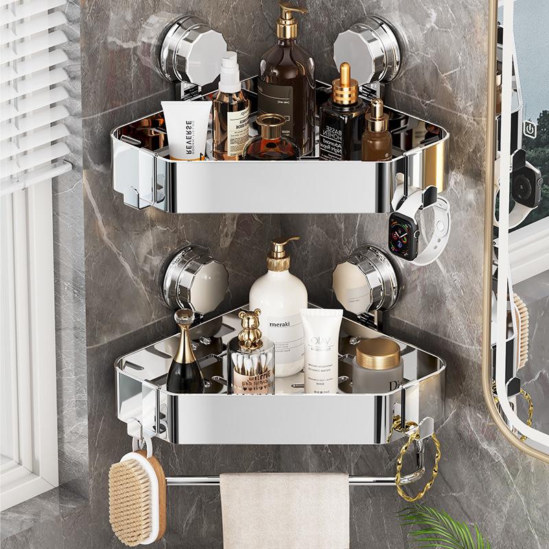 No punching installation suction cup triangular rack removable wall hanging toilet bathroom corner storage