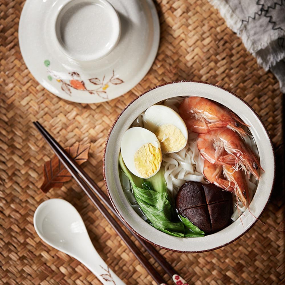 With Lid Japanese Style Ceramic Ramen Bowl 750 Ml Instant Noodle Bowl Household Soup Bowls  Home