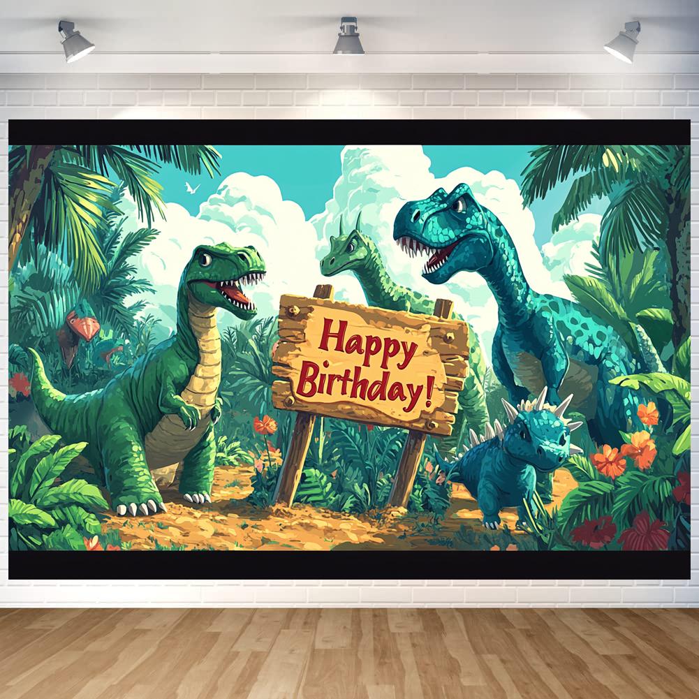 Dinosaur Jungle Birthday Party Backdrop Polyester Kids Birthday Party Decoration Banner Room Photo Booth Background Props