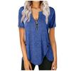 Womens Casual Color Zipper Short Sleeve Loose Top T-Shirt Blouse