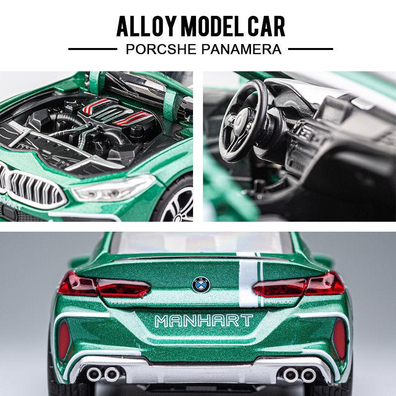 1/32 BMW MH8 800 Manhart Diecast Car Toy for Children Miniature Model Pull Back Sound & Light Collection Gift for Boys Kid Gift