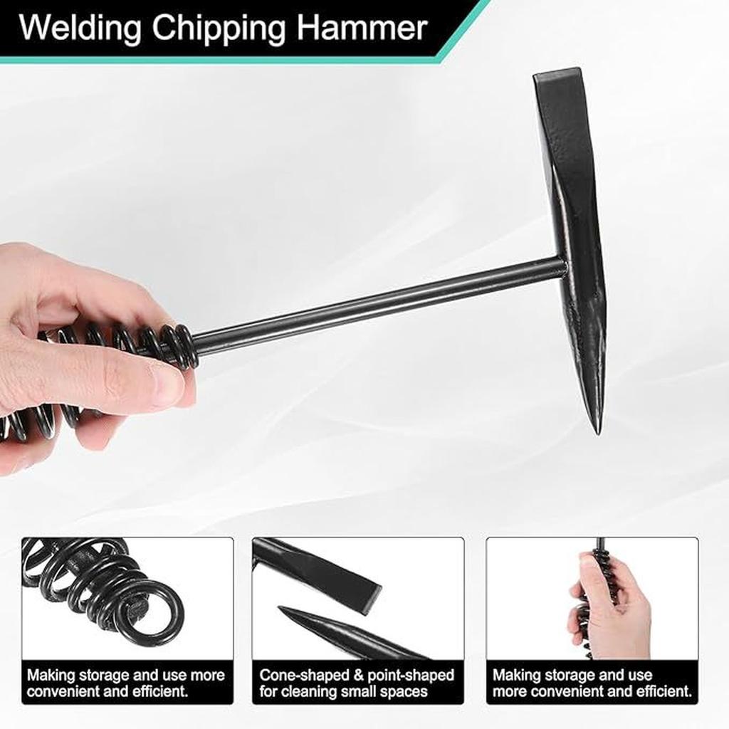 HARFINGTON 2pcs Welding Chipping Hammer 11.3" Slag Hammer with Coil Spring Handle 9.8" Welding Steel Wire Brush for Pick Forged Brick