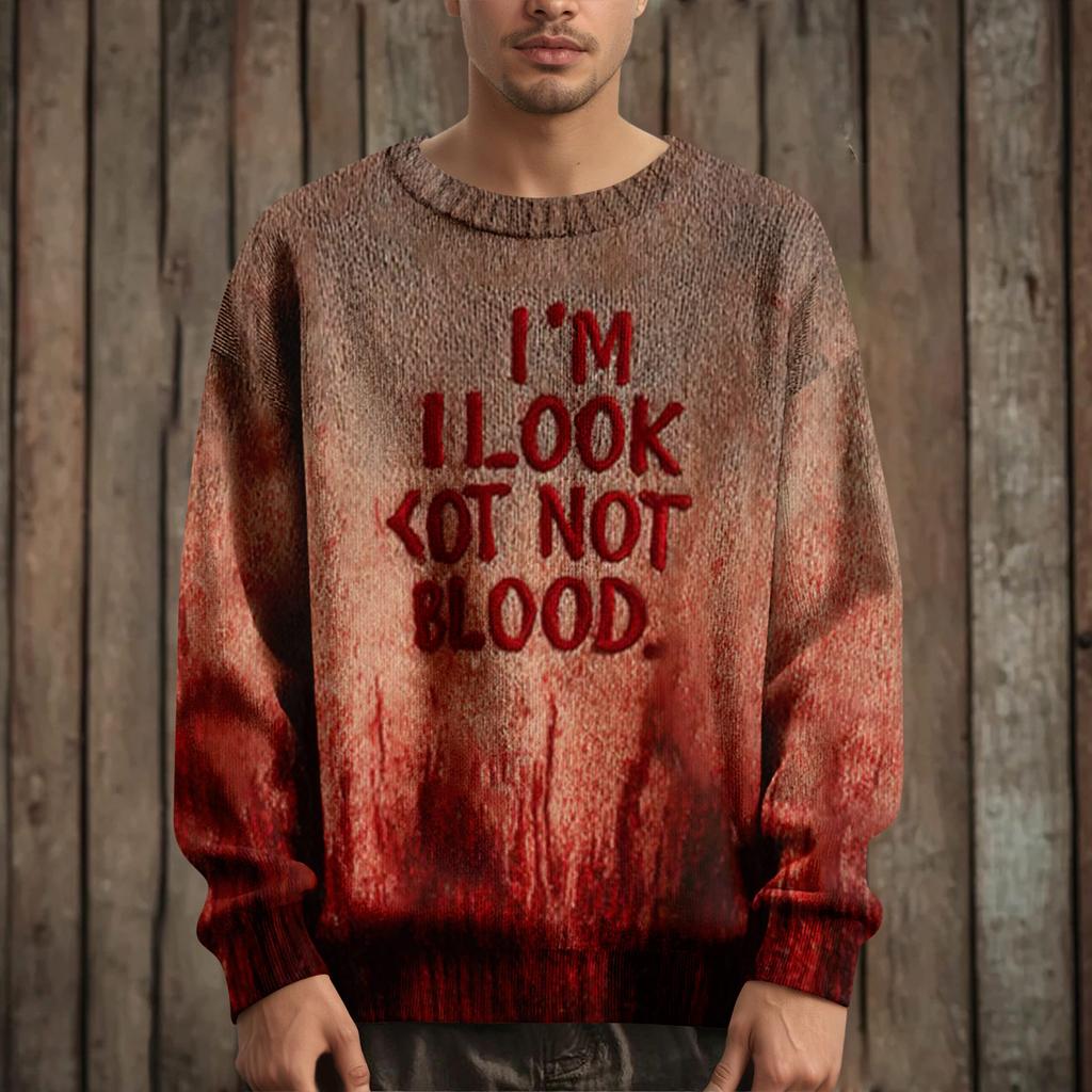 Pánský svetr pulovr s dlouhým rukávem ležérní pletený svetr nadměrné velikosti s halloweenským potiskem