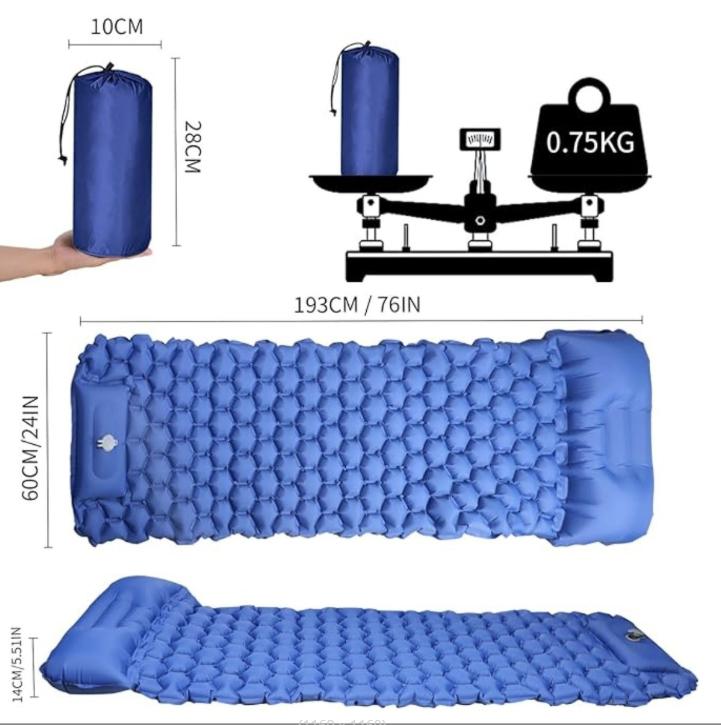 Camping Sleeping Pad / Inflatable Air Mattress Pad with Built-in Pillow & Foot Pump Ultralight Sleeping Air Mattress