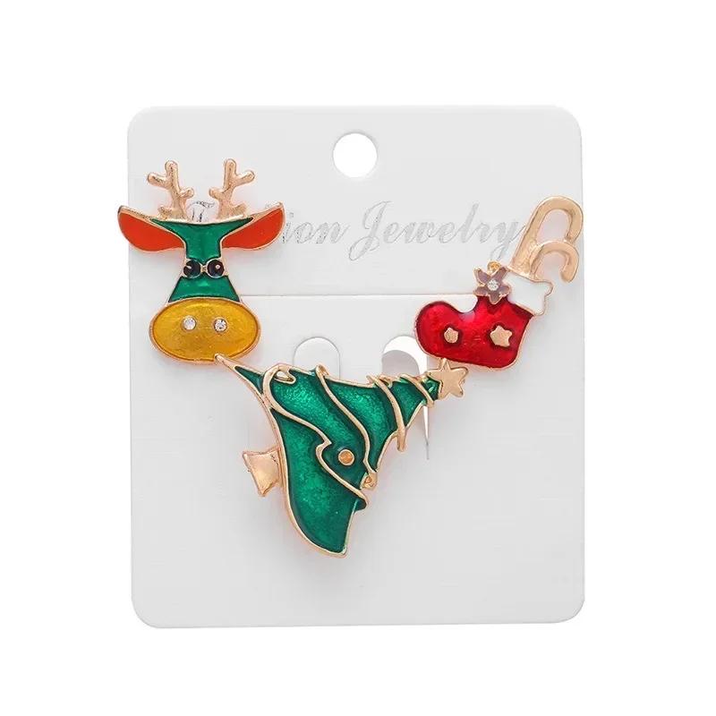 Christmas Pin Badge Set Santa Claus Reindeer Tree Snowflake Design Brooches Decorative Holiday Jewelry for Party Outfit