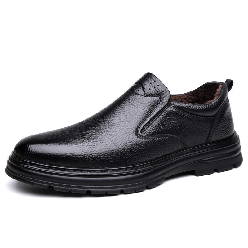 Autumn Winter Keep Warm Cotton Shoes for Business Designer Lace Leather Shoes Male Solid Color Fashion Casual Shoes Man