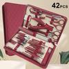 Kit de Coupe-ongles 42 Pièces Sac en Cuir à Fermeture Éclair Ensemble de Manucure en Acier Inoxydable Manucure Pour Ongles des Mains et des Pieds Outils de Manucure