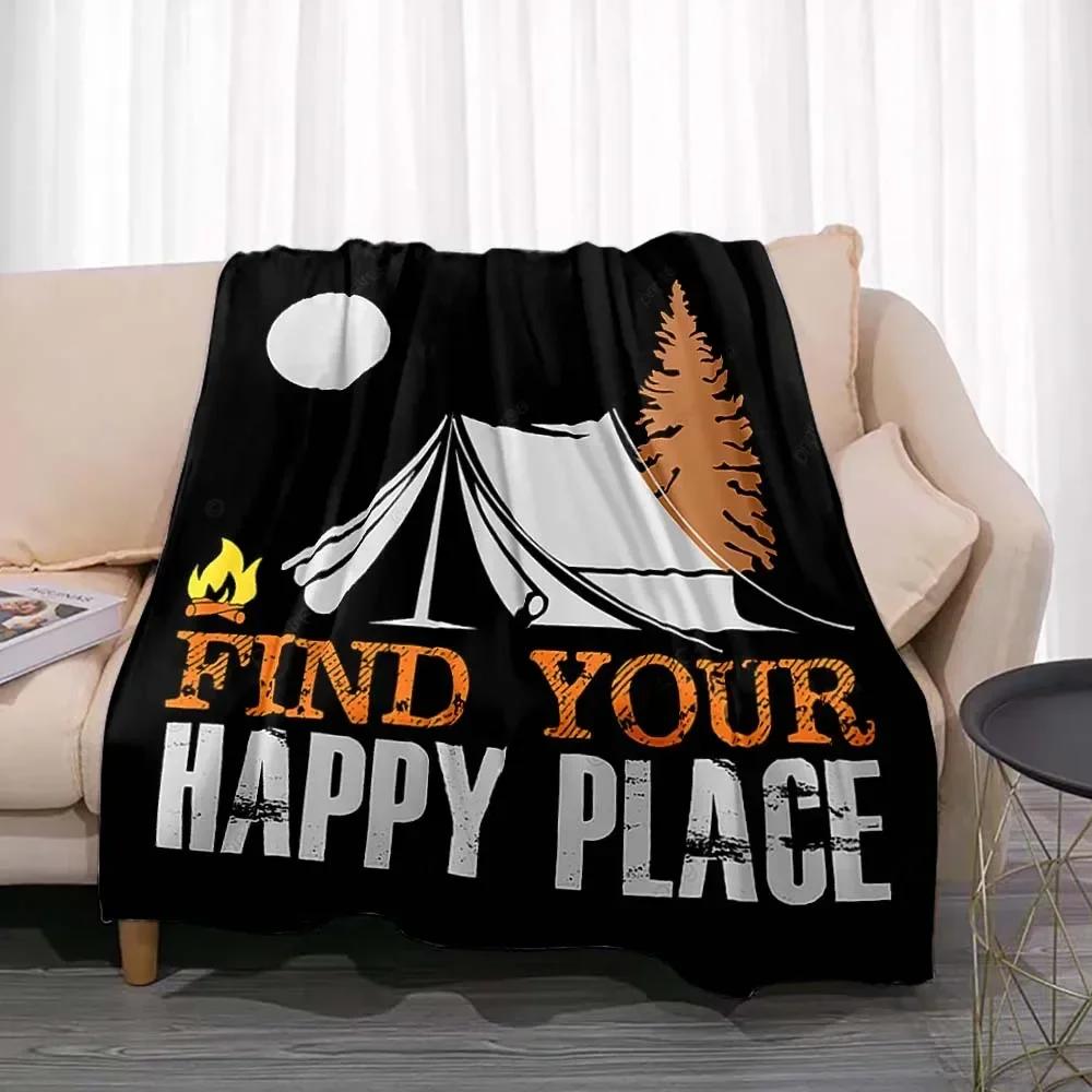 Fashionable Blanket Summer Happy Camper Camping Throw Bed Sofa Office Air Conditioning Soft Leisure Travel Customizable Throw