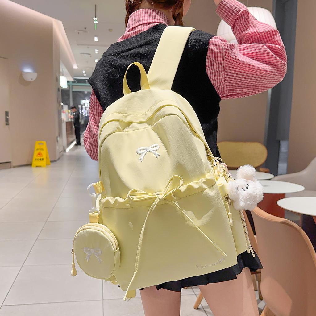 Schoolbag High-end School Bag Junior High School Girl Cute Girl Heart Bow Backpack College Student Simple High-value Backpack